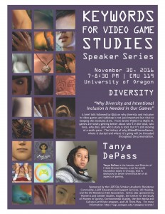 Poster for keywords in video game studies lecture 1: diversity