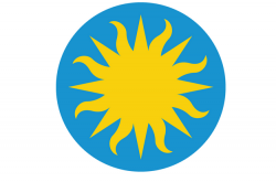 Blue circle with yellow sun inside